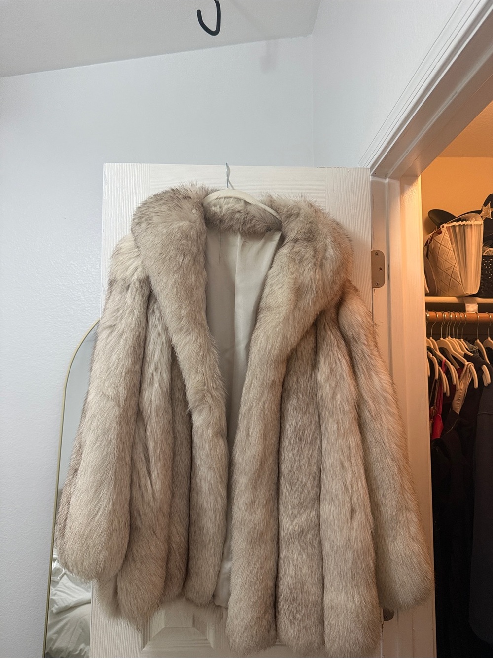 DaVinci Women's Natural Beige Fur Coat with Plush Collar